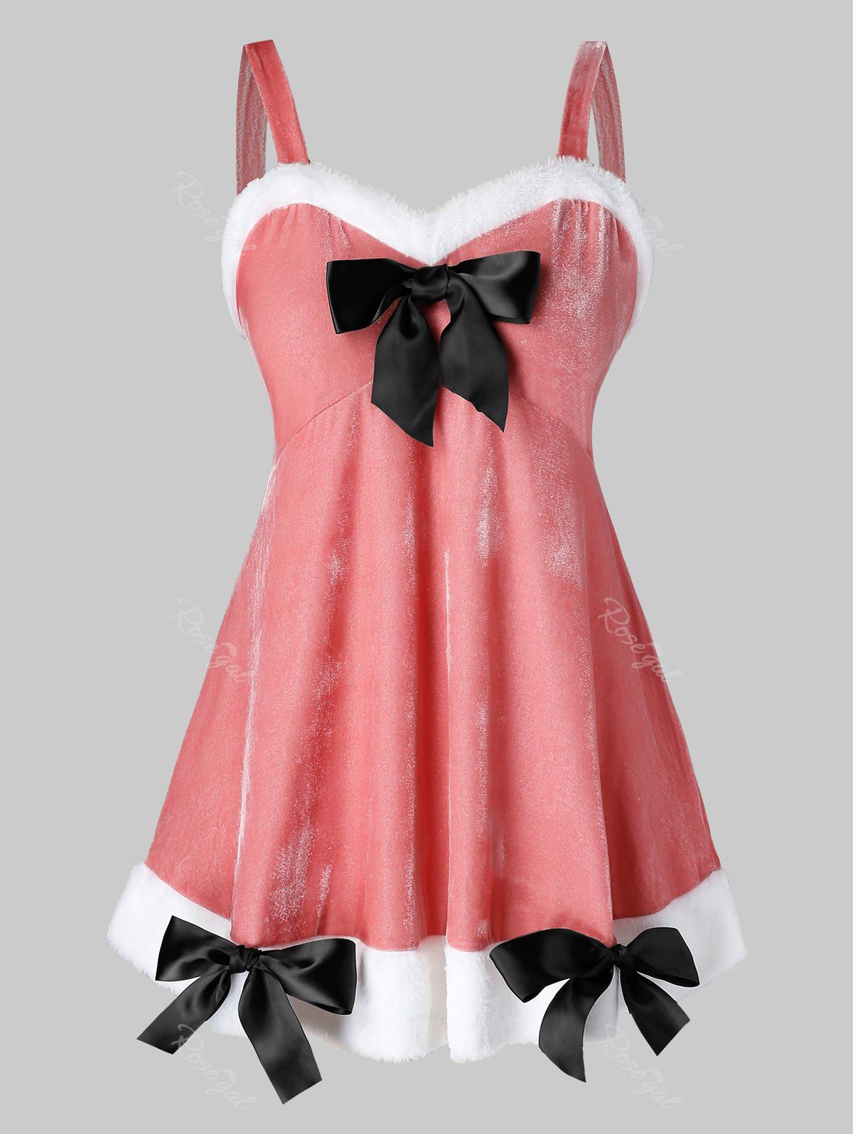 

Plus Size Bowknot Velvet Costume Lingerie Tank Top, Light coral