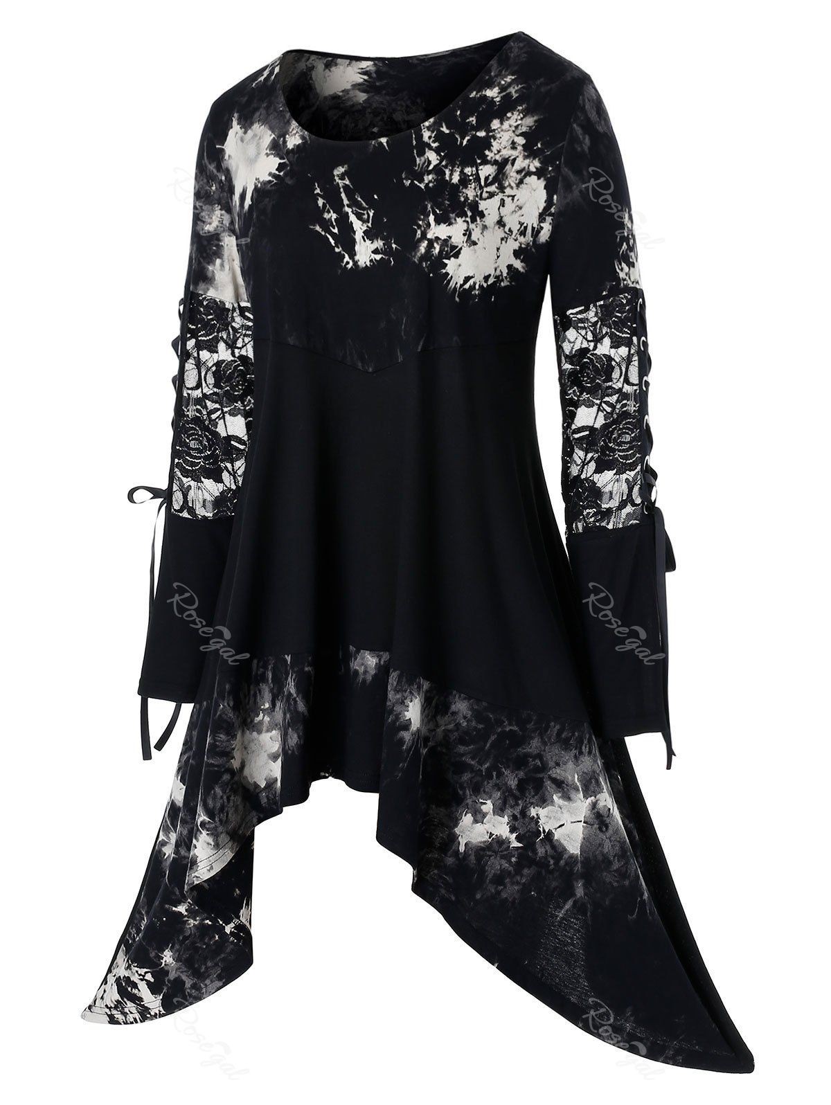

Plus Size Lace Up Asymmetric Tunic T Shirt, Black