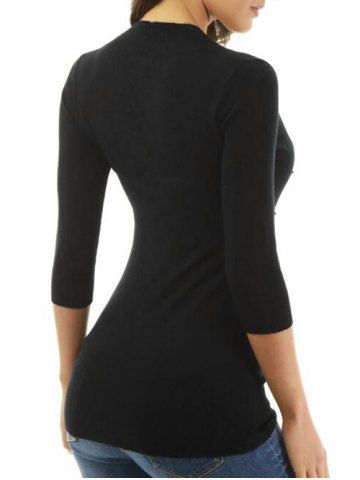 

Mock Button Contrast Three Quarter Sleeves Knitwear, Black