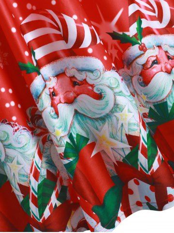 

Plus Size Christmas Santa Claus Print Scalloped Vintage Dress, Multi-a