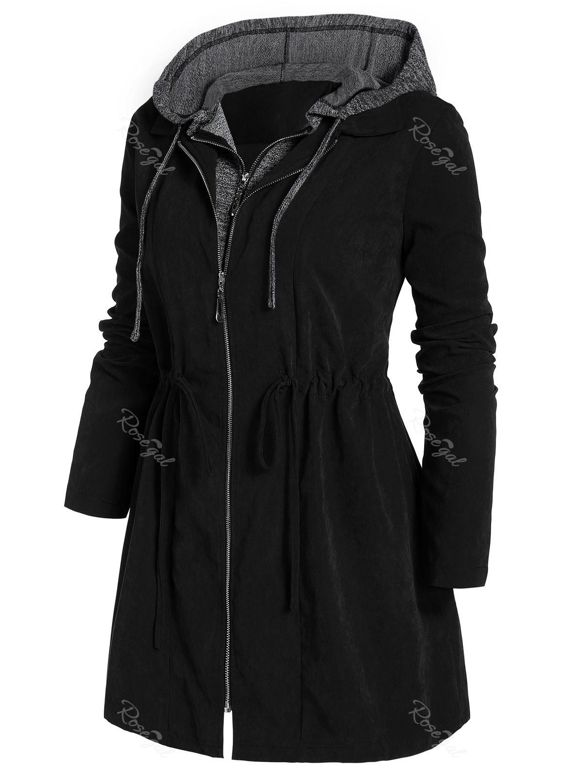 37 Off Plus Size Marled Panel Hooded Tunic Coat Rosegal