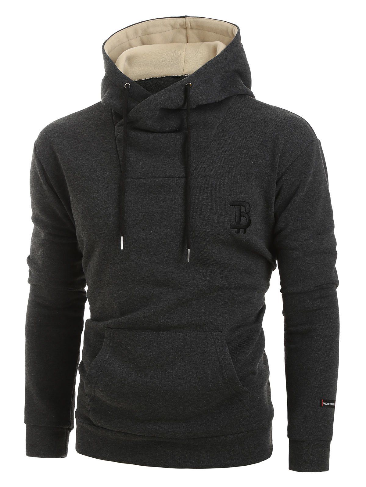 

Letter Embroidery Pocket Hoodie, Carbon gray