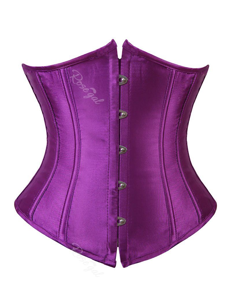 

Plus Size Lace-up Boned Satin Corset, Purple flower