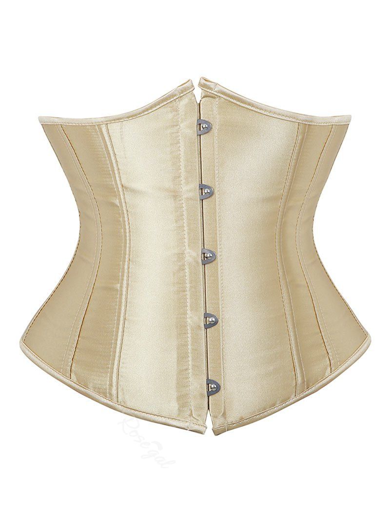 

Plus Size Lace-up Boned Satin Corset, Beige