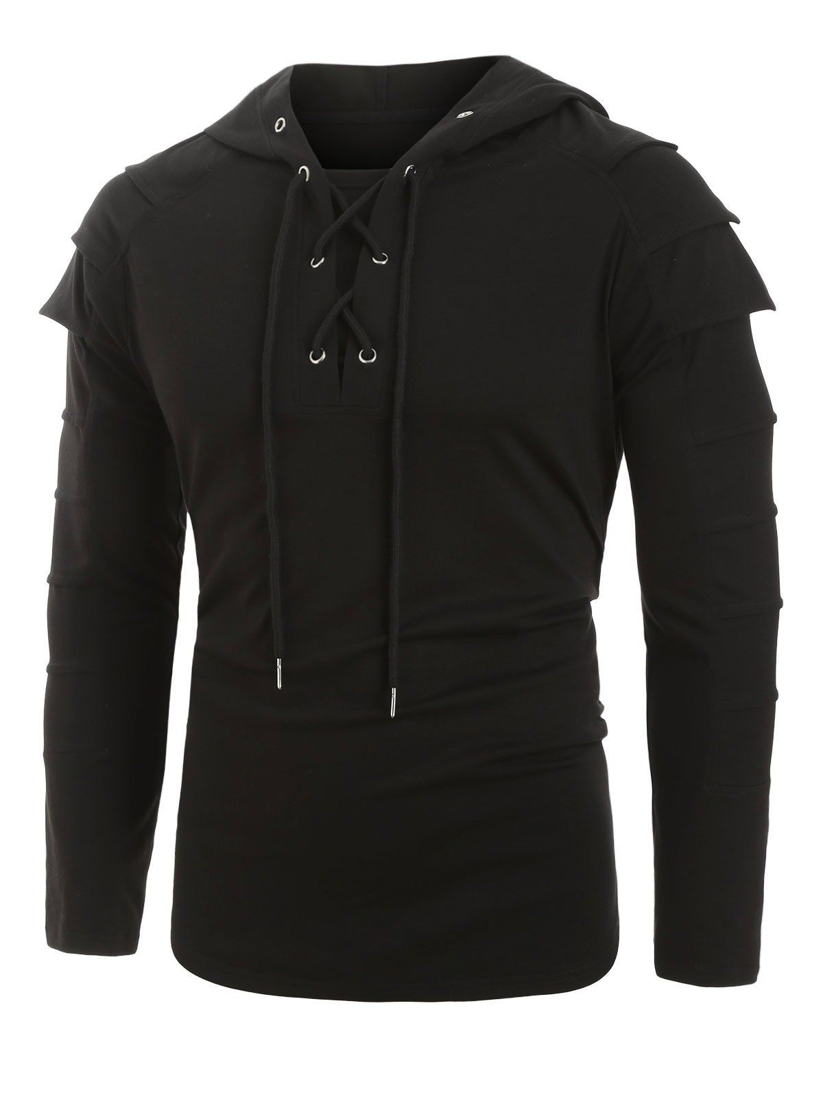 

Layered Sleeve Lace-up Front Hoodie, Black