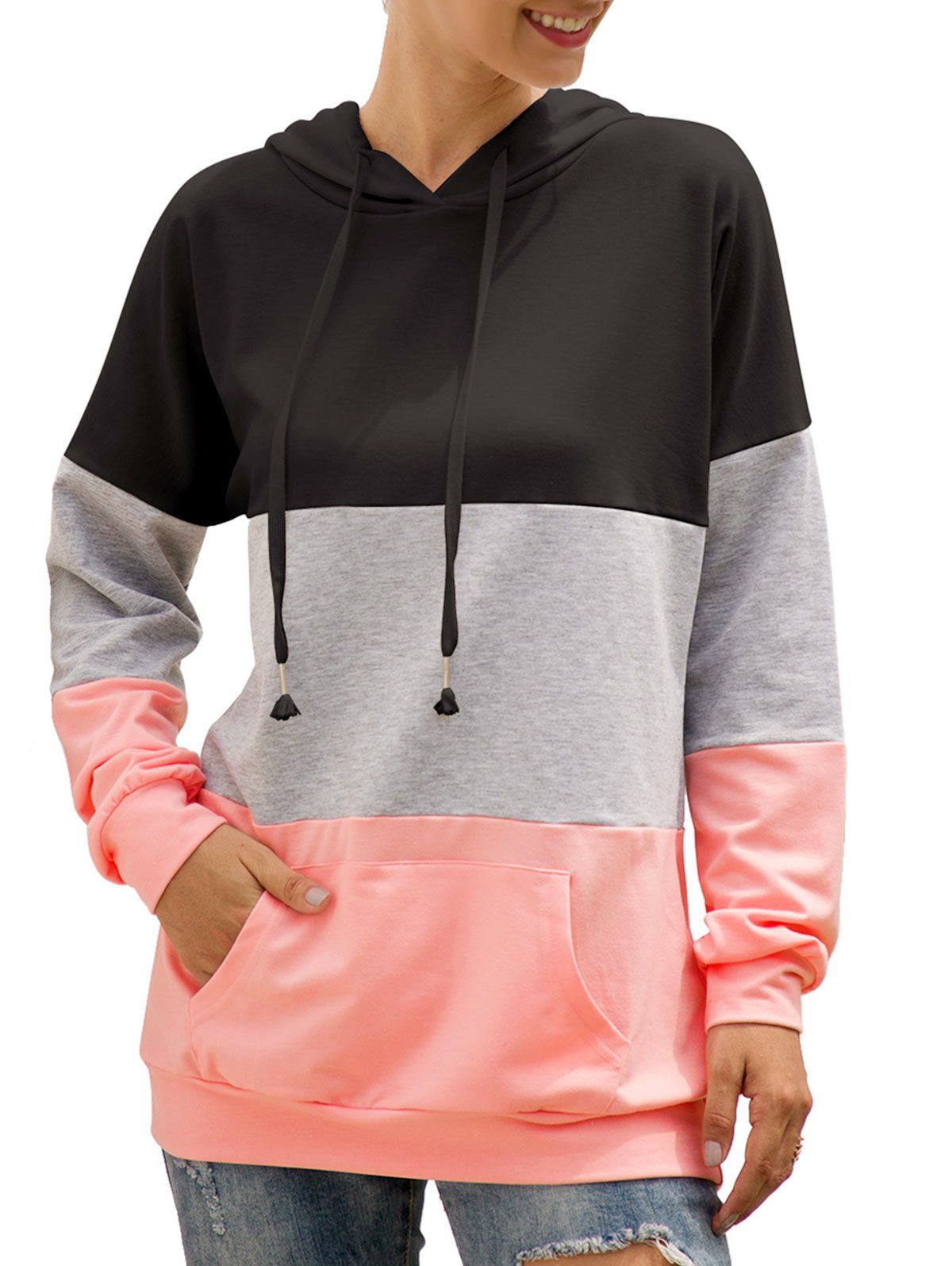 

Colorbock Drop Shoulder Longline Hoodie, Pink