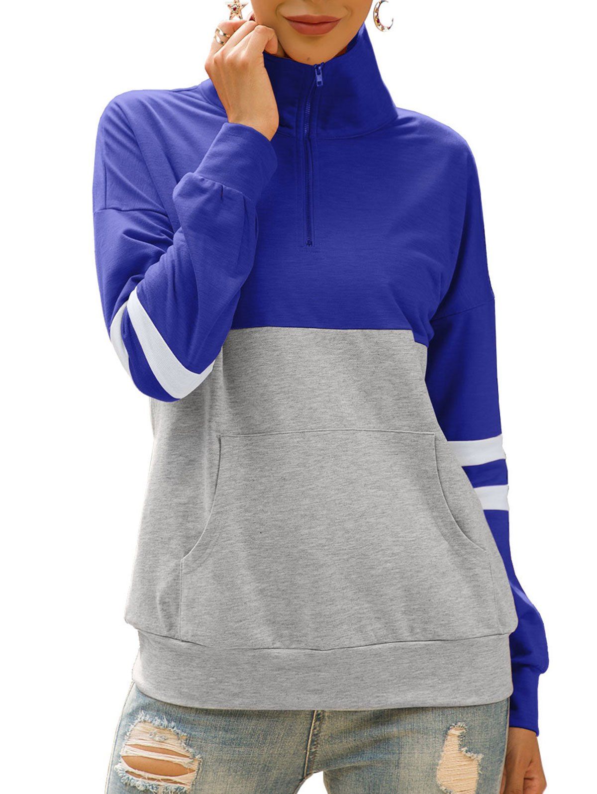 

Colorblock Half Zip Front Pocket Sweatshirt, Blue