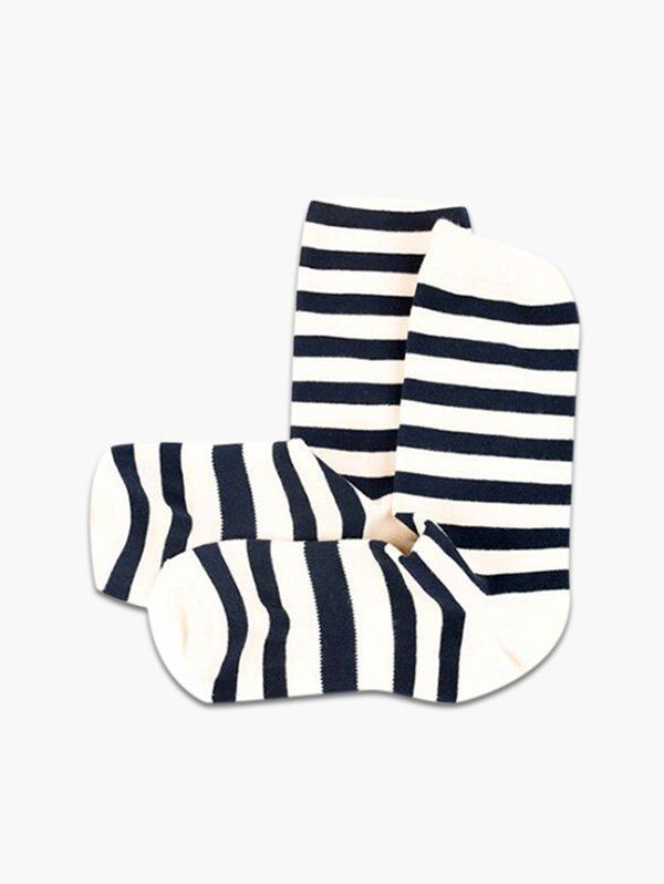 

Cotton Striped Pattern Crew Length Socks, White