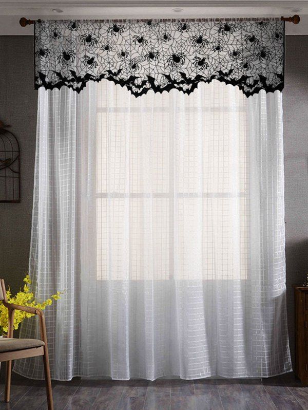 

Halloween Lace Bat Pattern Curtain Lampshade Decoration, Black