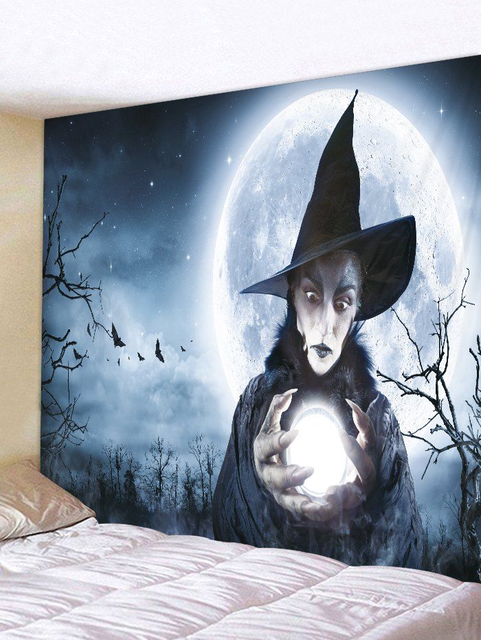 

Halloween Witch Moon Printed Pattern Tapestry, Blue gray