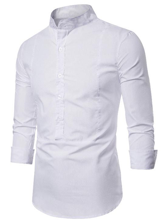 

Plain Stand Collar Front Button Pullover Shirt, White