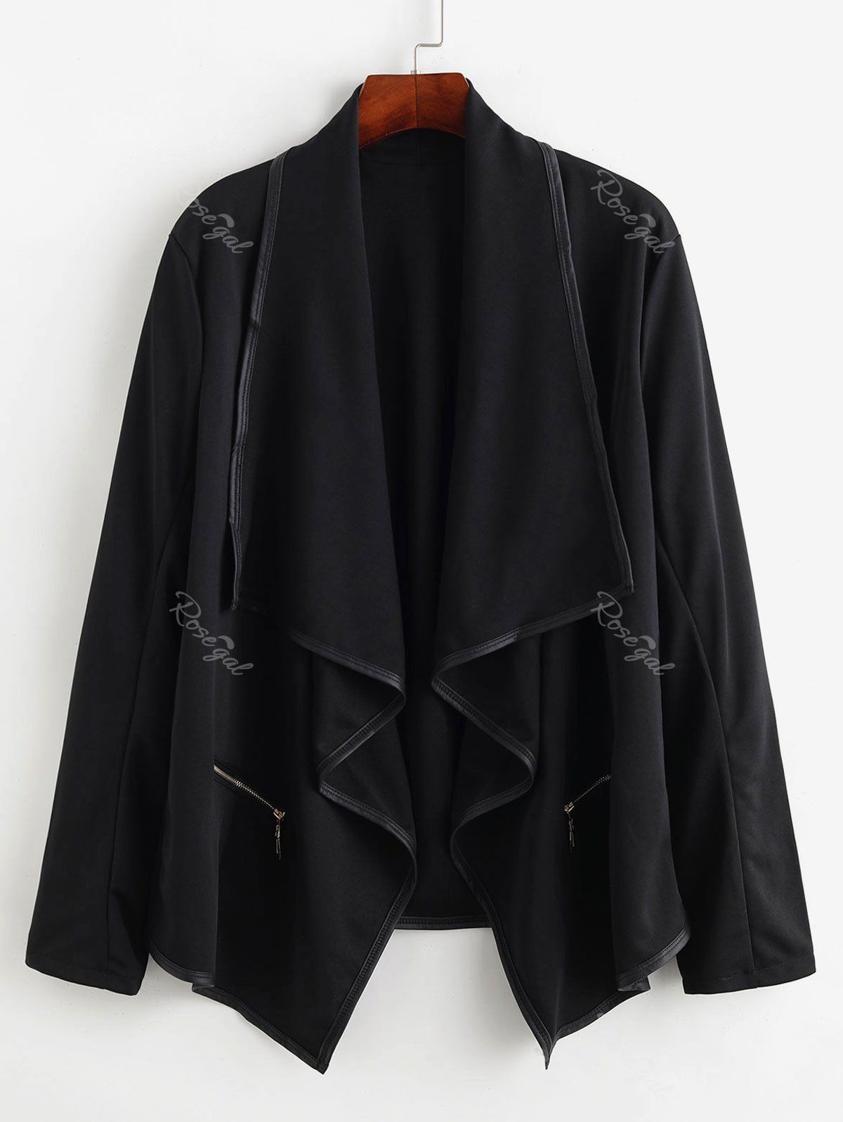 

Plus Size Open Front Zippered Draped Jacket, Black