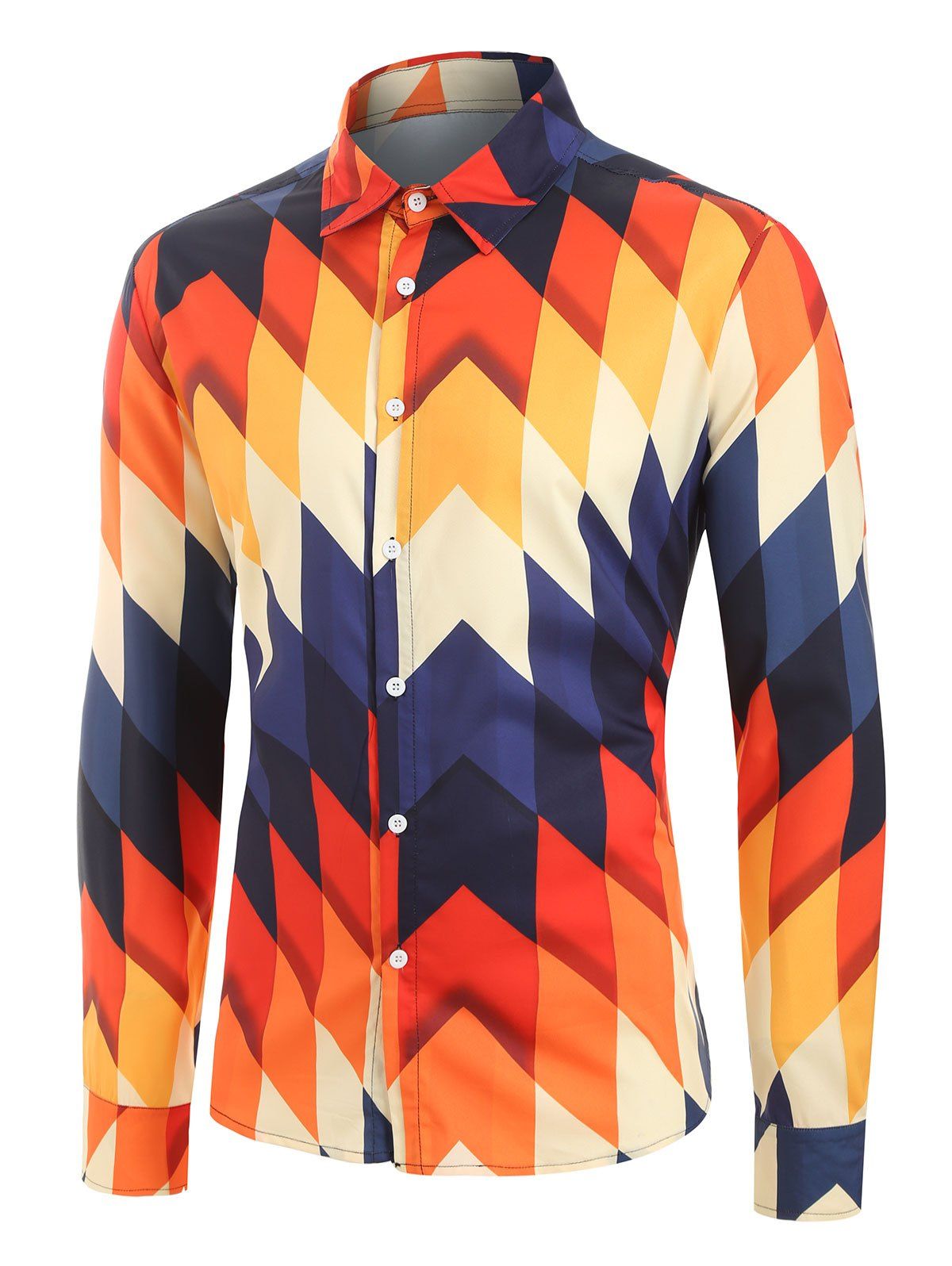 

Plus Size Colorful Geometric Print Button Up Long Sleeve Shirt, Multi