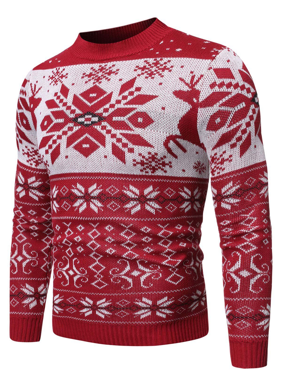 

Christmas Rhombus Pattern Round Neck Sweater, Red