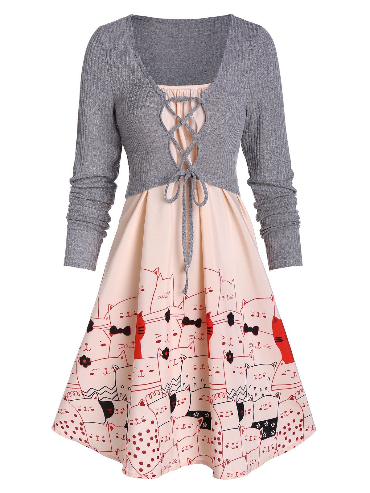Cat Print Spaghetti Strap Dress With Solid Crop T Shirt 26 Off Rosegal