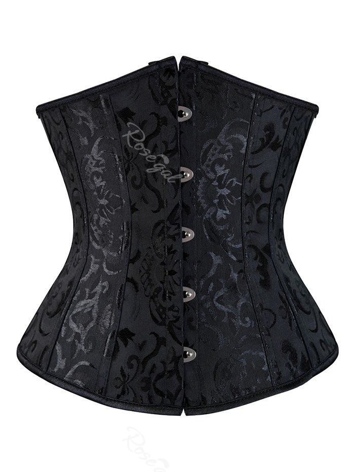 

Plus Size Lace-up Boned Jacquard Corset, Black