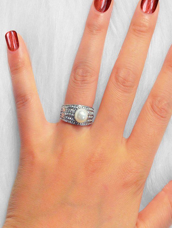 

Faux Pearl Micro Pave Rhinestone Ring, Silver
