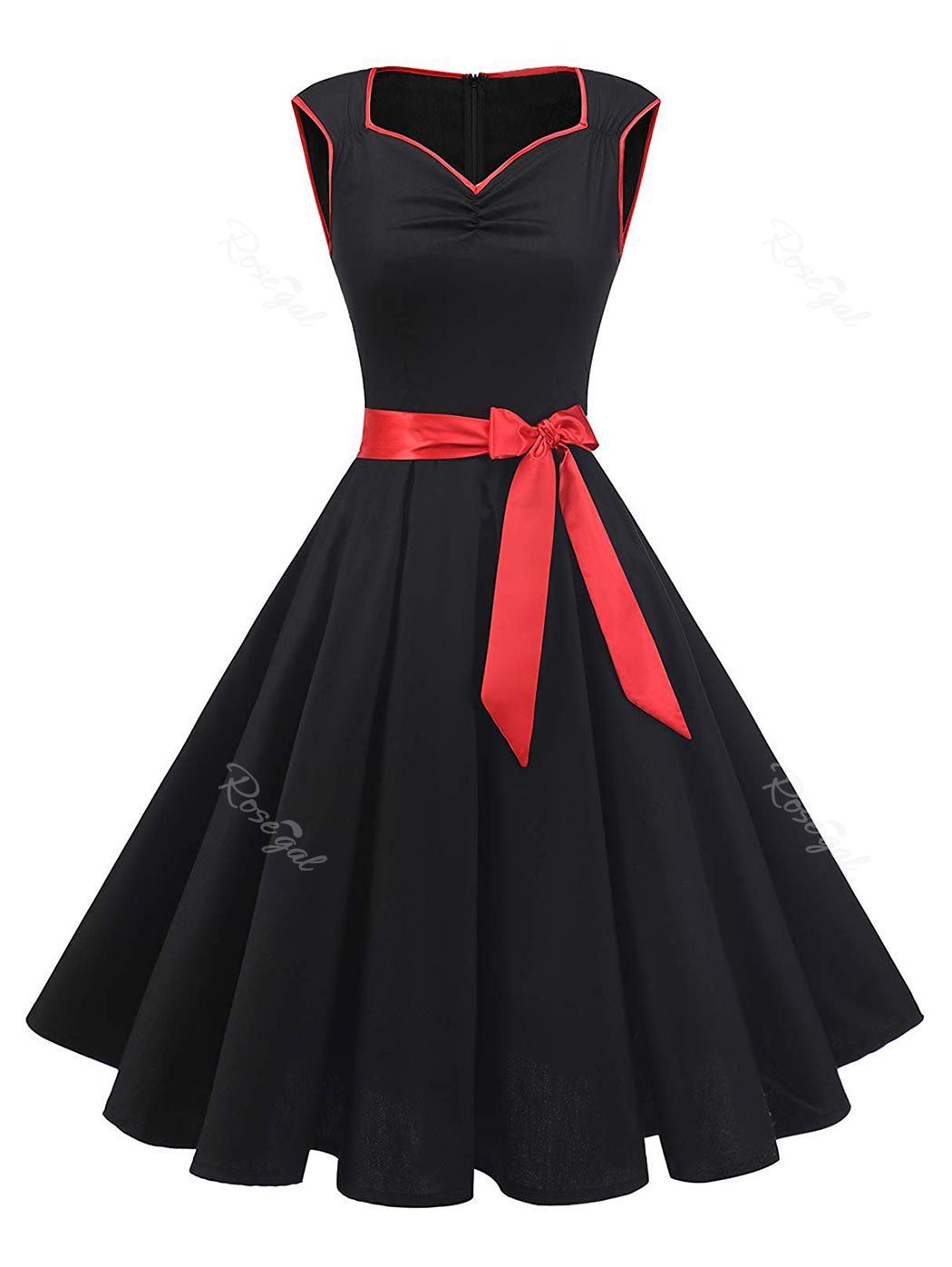 

Plus Size Vintage Sweetheart Neck Ruched Pin Up Dress, Black