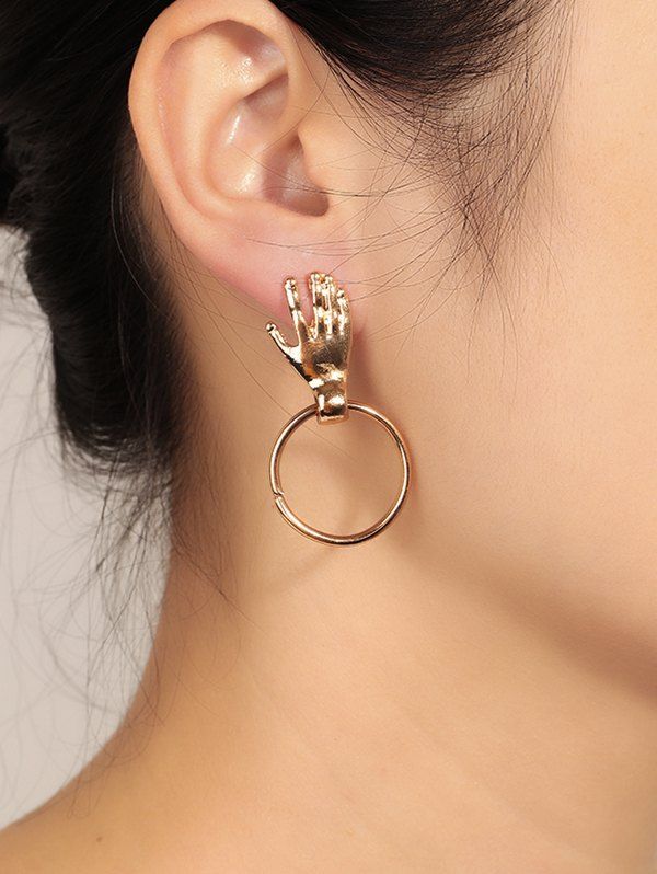 

Unique Hand Circle Earrings, Gold