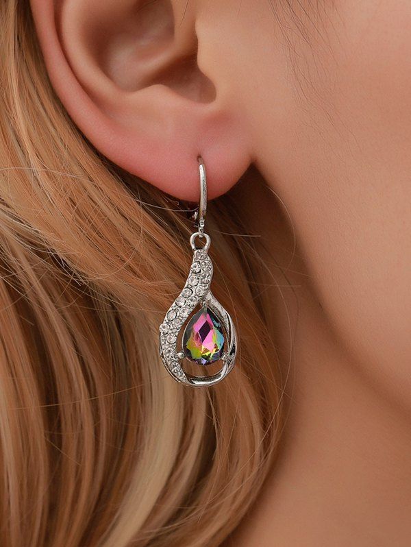 

Water Drop Shape Zircon Decorated Dangle Earrings, Silver