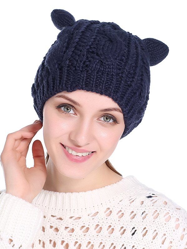 

Cat Ear Elastic Braid Knitted Hat, Cadetblue
