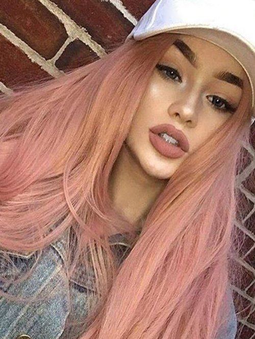 

Wavy Center Part Long Halloween Synthetic Wig, Orange pink