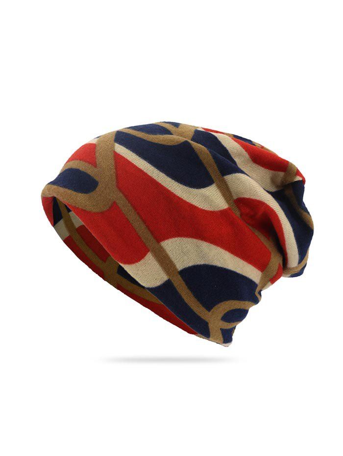 

Geometric Striped Print Knitted Double Use Scarf Hat, Tiger orange