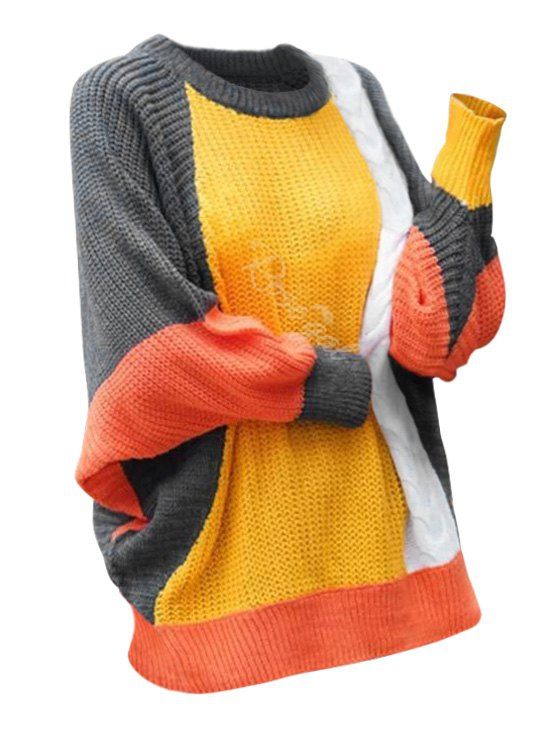 

Plus Size Colorblock Cable Knit Batwing Sweater, Multi