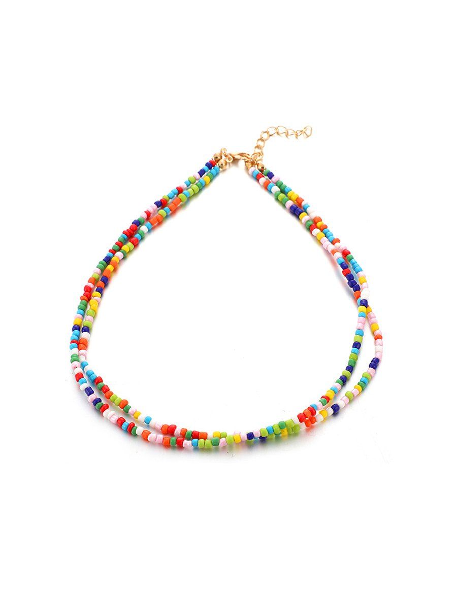 

Bohemian Beaded Double Layers Necklace, Multi