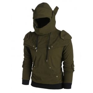 

Long Sleeve Rivet Pullover Hoodie, Army green