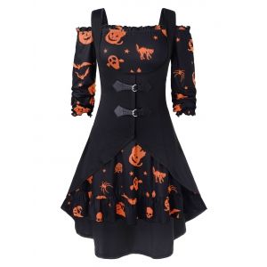 

Plus Size A Line Off The Shoulder Halloween Vintage Dress with Solid Vest, Black