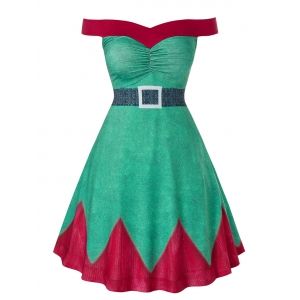 

Plus Size Fit And Flare High Waist Christmas Mini Dress, White