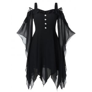 

Plus Size Halloween Butterfly Sleeve Lace Up Handkerchief Gothic Dress, Black