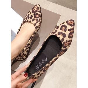 

Leopard Print Pointed Toe Ballet Flats, Beige