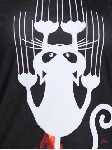 

Skew Neck Cat 3D Fire Print Halloween Sweatshirt, Black