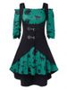 Plus Size A Line Off The Shoulder Halloween Vintage Dress with Solid Vest -  