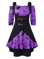 Robe d'Halloween Ligne A Vintage à Epaule Dénudée de Grande Taille avec Gilet en Couleur Unie - Fleur Violet 2X