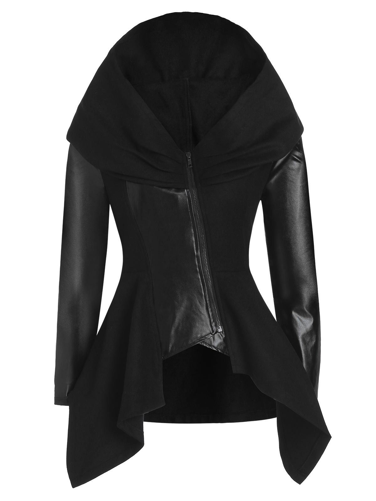 

Asymmetrical Oblique Zipper Faux Leather Jacket, Black