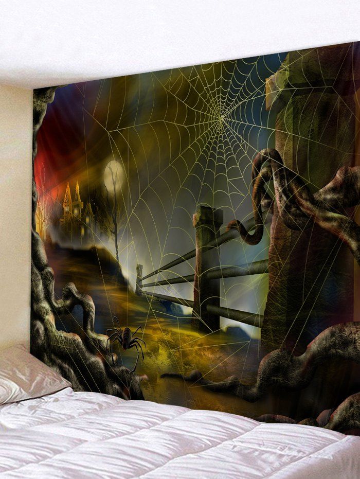 

Halloween Night Spider Web Print Wall Tapestry, Mocha