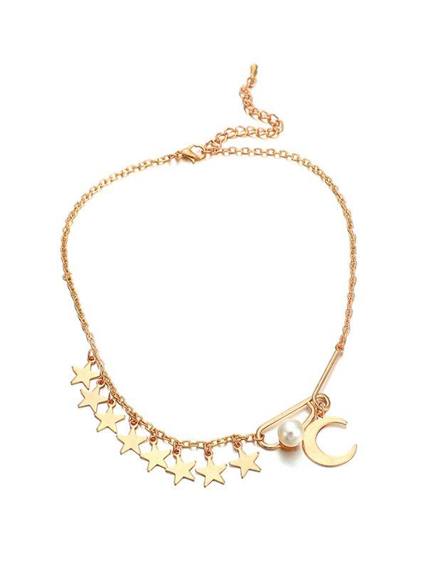 

Stars Pearl Chain Adjustable Choker Necklace, Gold