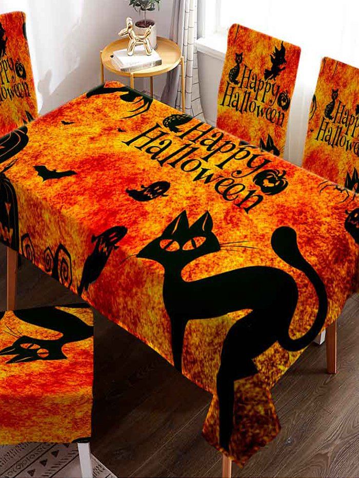 

Halloween Digital Print Cat Pumpkin Ghost Fabric Tablecloth, Multi