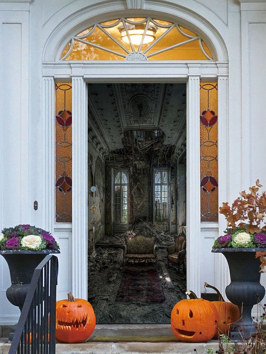 

Halloween Old Palace Print Decorative Door Art Stickers, Multi