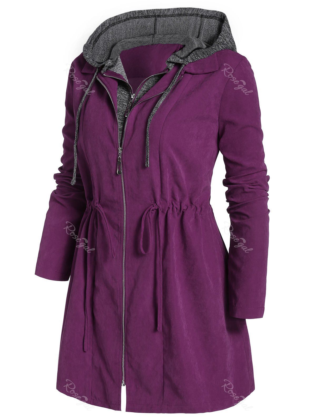 

Plus Size Marled Panel Hooded Tunic Coat, Dark orchid