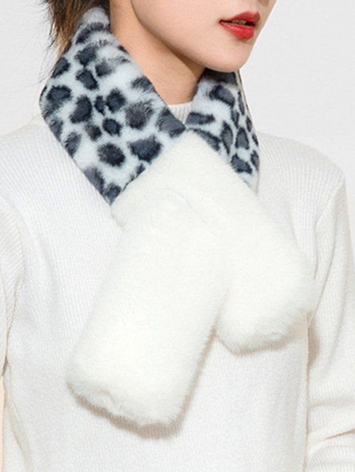 

Leopard Patchwork Faux Fur Long Scarf, White
