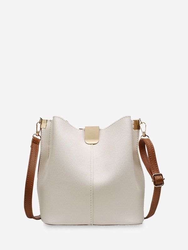 

PU Leather Solid Bucket Bag, Warm white