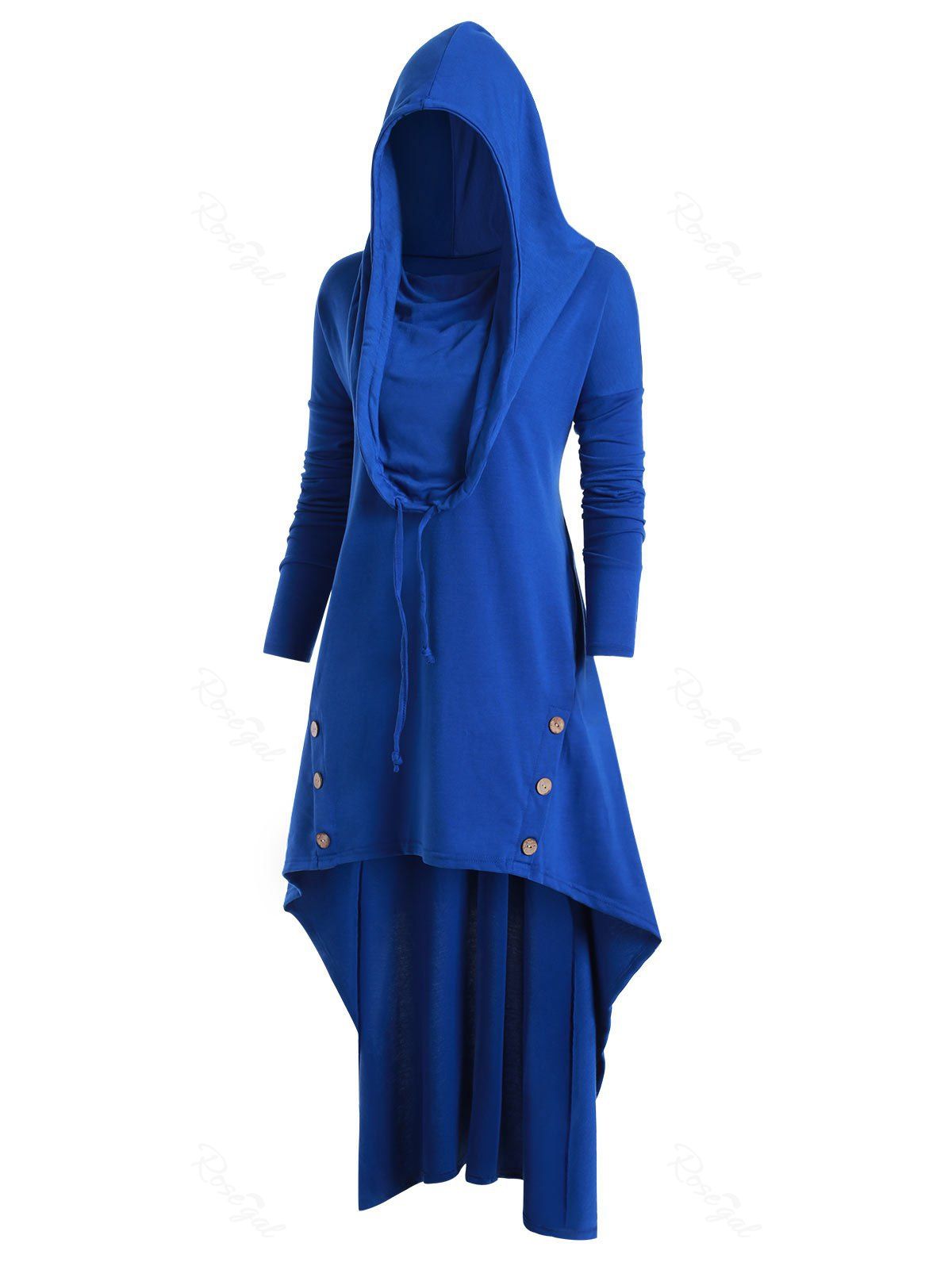 

Plus Size Cowl Neck High Low Long Hoodie, Blueberry blue