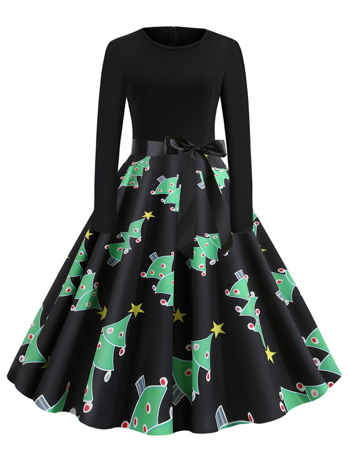 

Christmas Belted Knee Length Dress, Multi-a