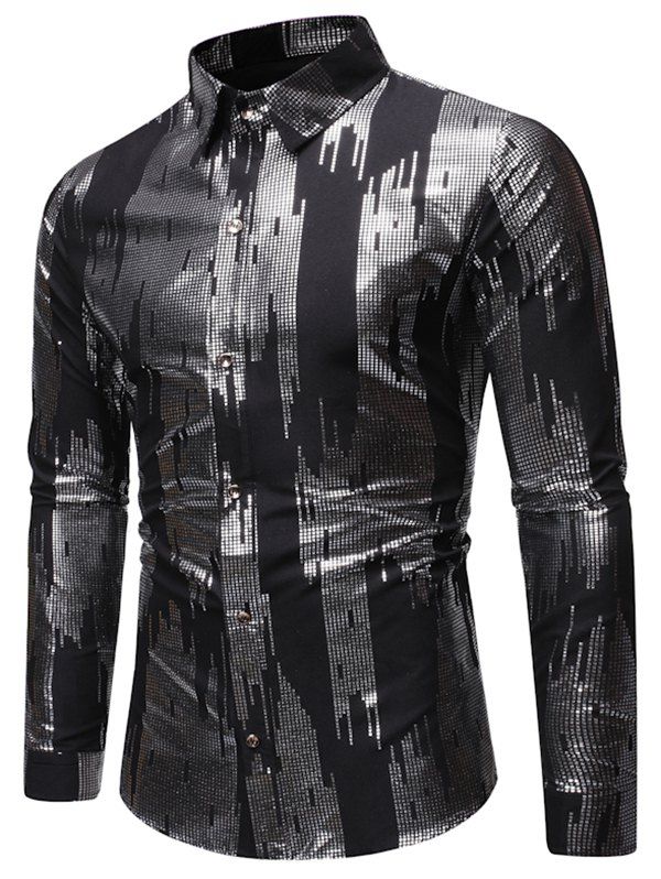 

Gilding Printed Casual Button Down Shirt, Black