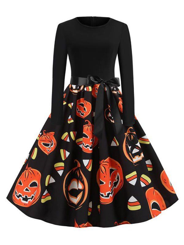 

Halloween Pumpkin Belted Prom Dress, Black