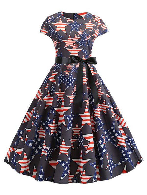 

Patriotic American Flag Cap Sleeve Party Dress, Multi